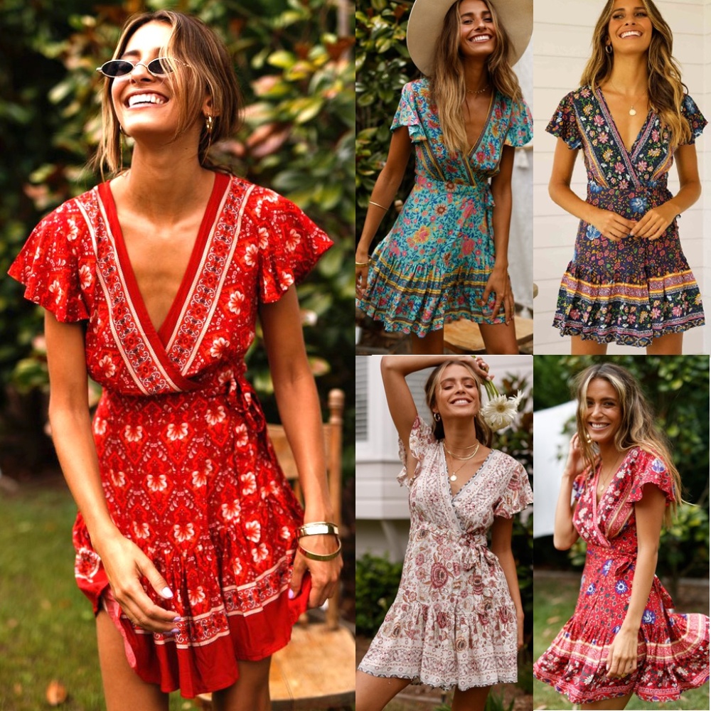 Boho Women Floral Beach Dress - Picture 3 of 6